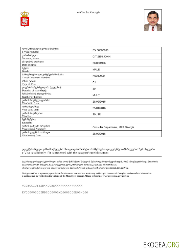 Visa électronique pour la Géorgie en modèle Word et PDF